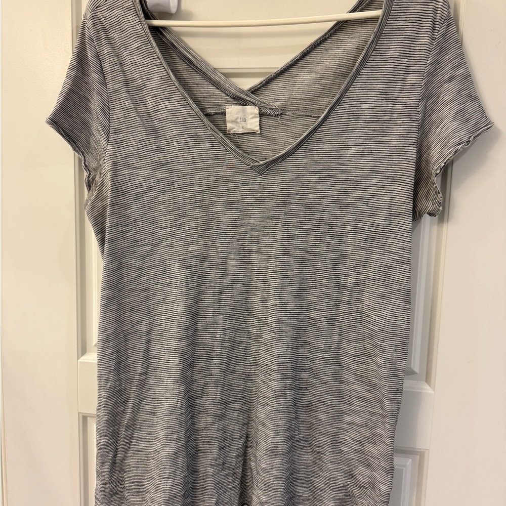 T.La Black and White Striped V-Neck Tee